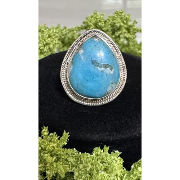 Sterling Silver Native American Pear Chunky Turquoise Ring Size 8 #895 - Picture 4 of 7